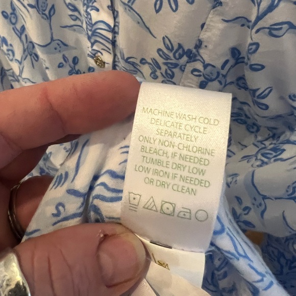 Lilly Pulitzer White and Blue Floral Long Sleeve Dress button up large - Picture 5 of 5